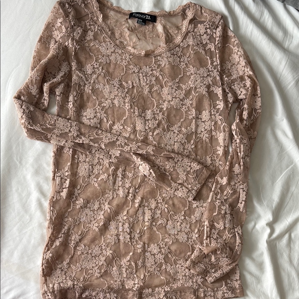 Forever 21 Lace Tan Fitted Blouse
